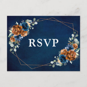 Terracotta Navy Blue Greenery Geometric RSVP Postc Postcard