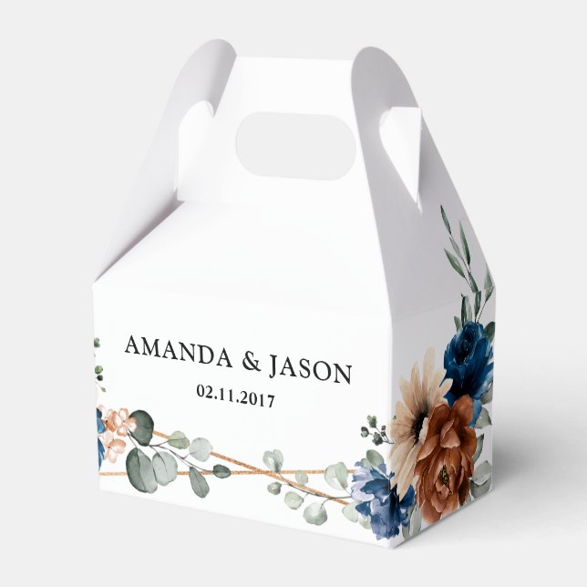 Terracotta Navy Blue Greenery Geometric Wedding Favor Box (Front Side)