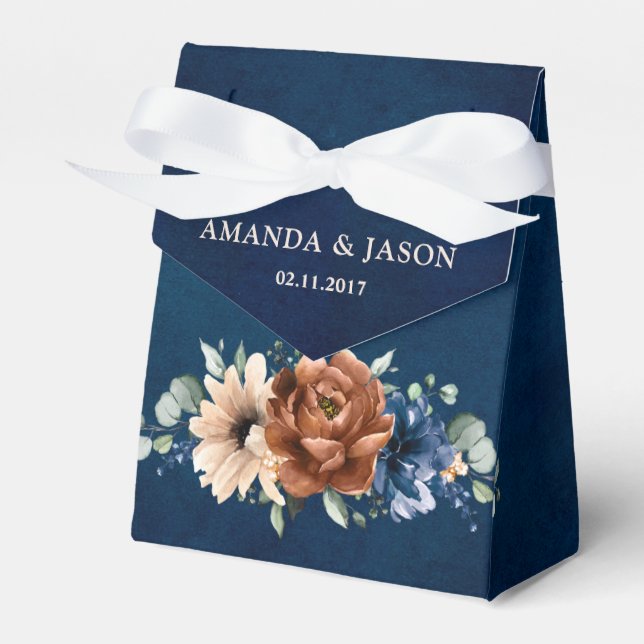 Terracotta Navy Blue Greenery Geometric Wedding  Favor Box (Front Side)
