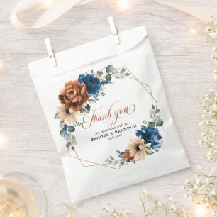 Terracotta Navy Blue Greenery Geometric Wedding Favour Bag