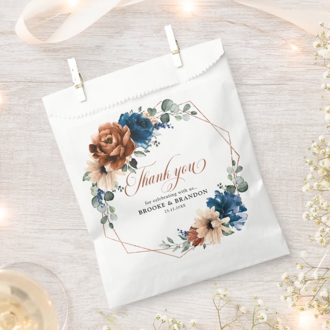 Terracotta Navy Blue Greenery Geometric Wedding Favour Bag (Clipped)