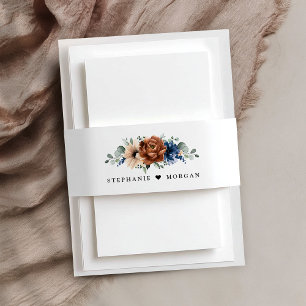 Terracotta Navy Blue Greenery Geometric Wedding Invitation Belly Band