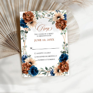 Terracotta Navy Blue Greenery Geometric Wedding RS RSVP Card