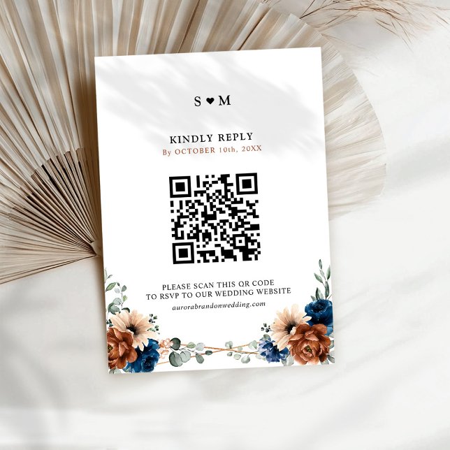 Terracotta Navy Blue Greenery Geometric Wedding RSVP Card (Terracotta Navy Blue Greenery Geometric Wedding RSVP Card)