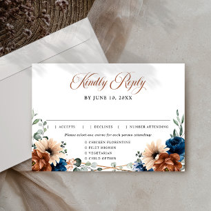 Terracotta Navy Blue Greenery Geometric Wedding    RSVP Card