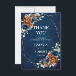 Terracotta Navy Blue Greenery Geometric Wedding Th Thank You Card<br><div class="desc">Elegant Navy blue,  Terracotta ,  Orange earthy floral theme wedding thank you card featuring elegant bouquet of Navy blue,  Terracotta colour roses peonies  and green eucalyptus leaves. Please contact me for any help in customization or if you need any other product with this design.</div>