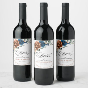 Terracotta Navy Blue Greenery Geometric Wedding Wine Label