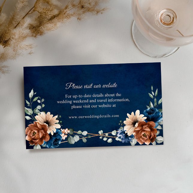 Terracotta Navy Blue Greenery Website Details Encl Enclosure Card (Terracotta Navy Blue Greenery wedding Website Details Enclosure Card)