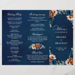 Terracotta Navy Blue Greenery Wedding Program