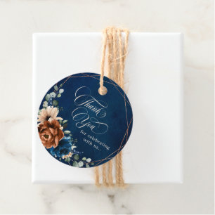 Terracotta Navy Blue Greenery Wedding Thank You Favour Tags