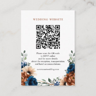 Terracotta Navy Blue Greenery Wedding Web Site Enclosure Card