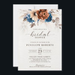 Terracotta Navy Blue Pampas Grass Bridal Shower Invitation<br><div class="desc">Elegant Navy blue,  Terracotta ,  Orange earthy floral theme Bridal Shower Invitation featuring elegant bouquet of Navy blue,  Terracotta colour roses peonies  and eucalyptus leaves. Please contact me for any help in customization or if you need any other product with this design.</div>