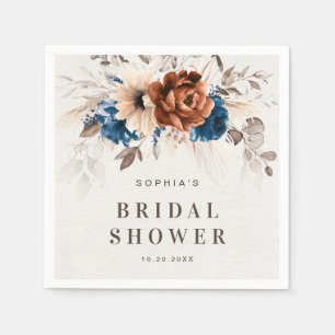 Terracotta Navy Blue Pampas Grass Bridal Shower Napkin