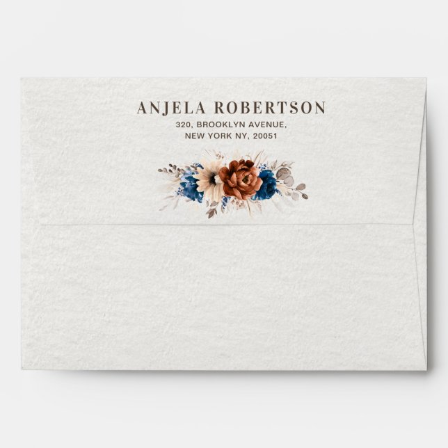 Terracotta Navy Blue Pampas Grass Rustic Wedding Envelope (Back (Top Flap))
