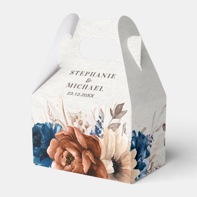Terracotta Navy Blue Pampas Grass Rustic Wedding Favor Box (Back Side)