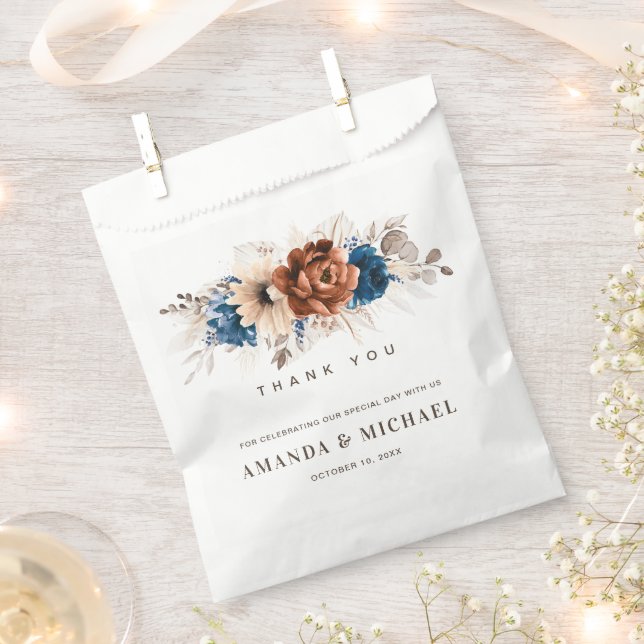 Terracotta Navy Blue Pampas Grass Rustic Wedding Favour Bag (Clipped)