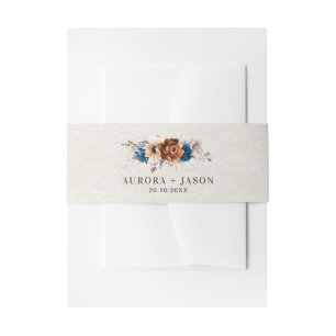 Terracotta Navy Blue Pampas Grass Rustic Wedding Invitation Belly Band