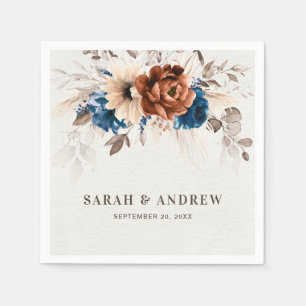 Terracotta Navy Blue Pampas Grass Rustic Wedding Napkin