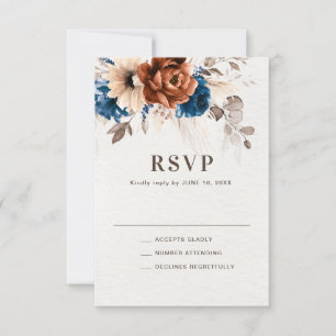 Terracotta Navy Blue Pampas Grass Rustic Wedding R RSVP Card