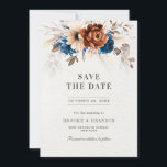 Terracotta Navy Blue Pampas Grass Rustic Wedding Save The Date<br><div class="desc">Elegant Navy blue,  Terracotta ,  Orange earthy floral theme save the date card featuring elegant bouquet of Navy blue,  Terracotta colour roses peonies  and eucalyptus leaves. Please contact me for any help in customization or if you need any other product with this design.</div>