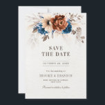Terracotta Navy Blue Pampas Grass Rustic Wedding Save The Date<br><div class="desc">Elegant Navy blue,  Terracotta ,  Orange earthy floral theme save the date card featuring elegant bouquet of Navy blue,  Terracotta colour roses peonies  and eucalyptus leaves. Please contact me for any help in customization or if you need any other product with this design.</div>