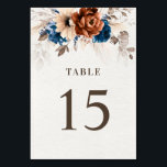Terracotta Navy Blue Pampas Grass Rustic Wedding Table Number<br><div class="desc">Elegant Navy blue,  Terracotta ,  Orange earthy floral theme wedding table number featuring elegant bouquet of Navy blue,  Terracotta colour roses peonies  and eucalyptus leaves. Please contact me for any help in customization or if you need any other product with this design.</div>