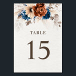 Terracotta Navy Blue Pampas Grass Rustic Wedding Table Number<br><div class="desc">Elegant Navy blue,  Terracotta ,  Orange earthy floral theme wedding table number featuring elegant bouquet of Navy blue,  Terracotta colour roses peonies  and eucalyptus leaves. Please contact me for any help in customization or if you need any other product with this design.</div>