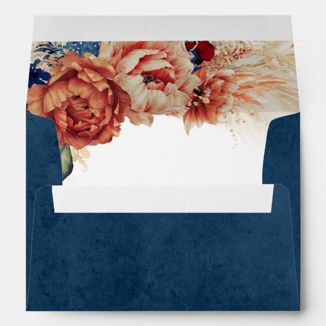 Terracotta Navy Blue Rust Flowers and Pampas Grass Envelope (Back (Bottom))