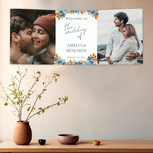 Terracotta Navy Blue Rust Photo Wedding Welcome Banner (Creator Uploaded)