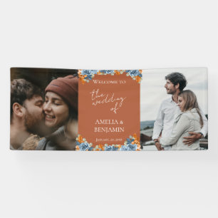 Terracotta Navy Blue Rust Photo Wedding Welcome Banner