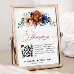 Terracotta Navy Blue Wedding Honeymoon Fund Sign<br><div class="desc">Elegant Navy blue,  Terracotta ,  Orange earthy floral theme wedding honeymoon fund sign featuring elegant bouquet of Navy blue,  Terracotta colour roses peonies  and green eucalyptus leaves. Please contact me for any help in customization or if you need any other product with this design.</div>