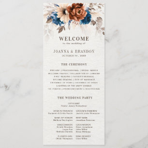 Terracotta Navy Blue Wedding Menu With Program