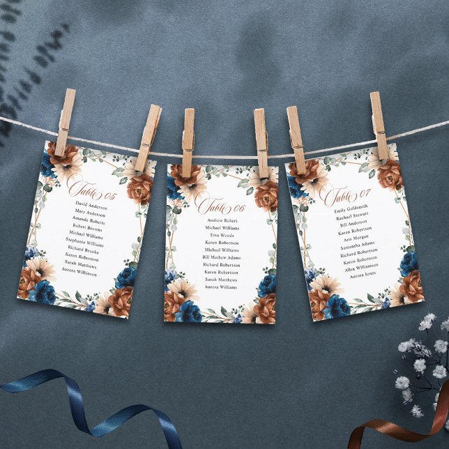 Terracotta Navy Blue Wedding Table seating chart Invitation (Terracotta navy blue wedding seating chart)