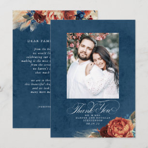 Terracotta Navy Blue Wedding Thank You Photo Card