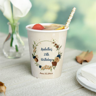 terracotta navy floral paper cups