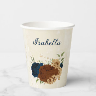 terracotta navy floral  paper cups