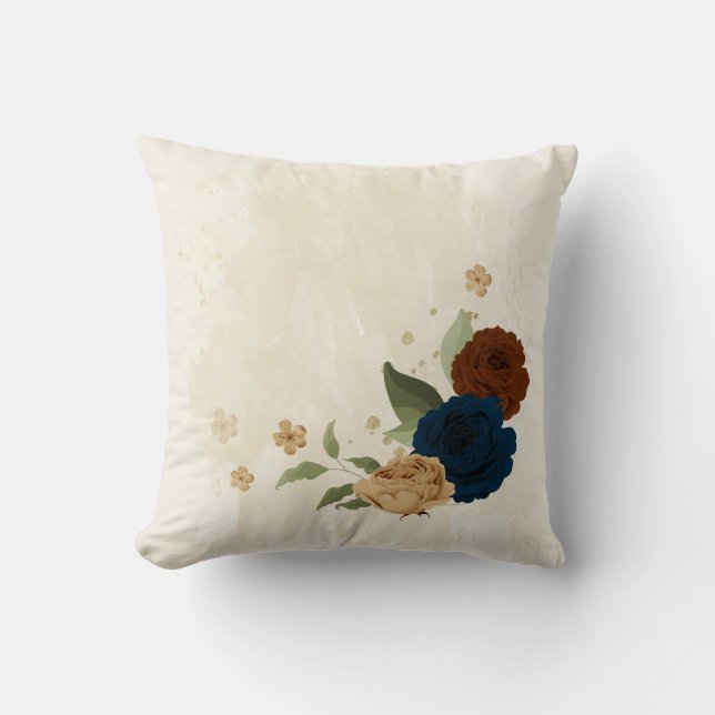 terracotta navy floral throw pillow (Front)