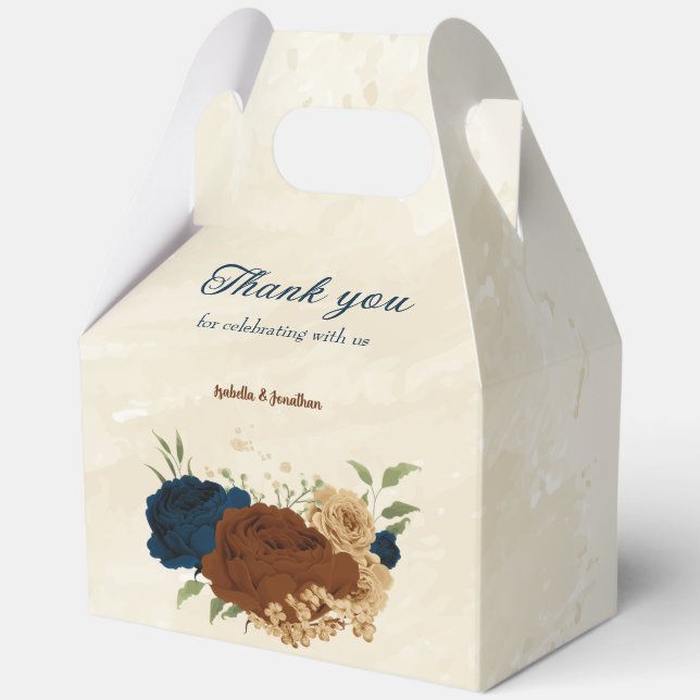 terracotta navy floral wedding favor box (Front)