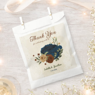 terracotta navy floral wedding favour bag
