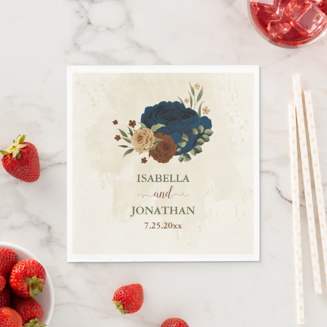 terracotta navy floral wedding napkin (Insitu)