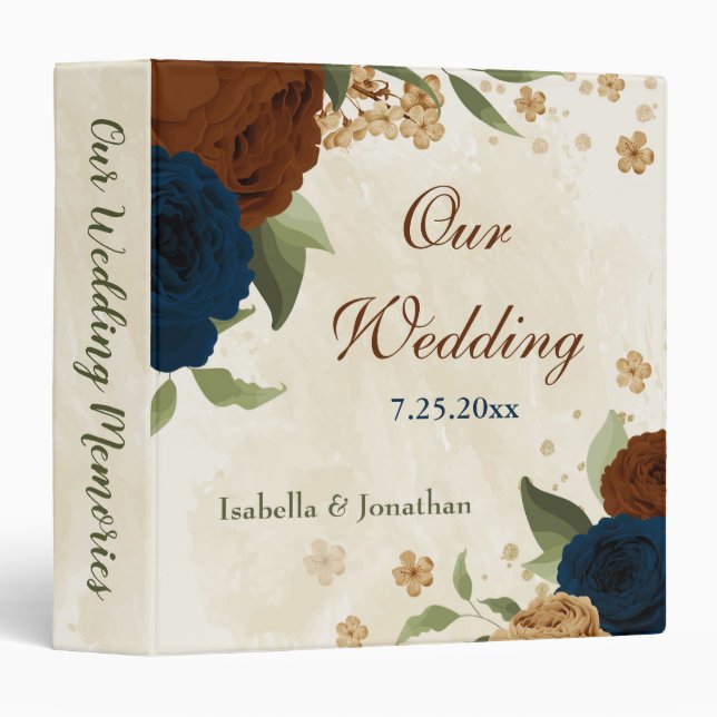 terracotta navy floral wedding photo album binder (Front/Spine)