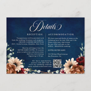 Terracotta Navy Greenery Burgundy Wedding Details  Enclosure Card