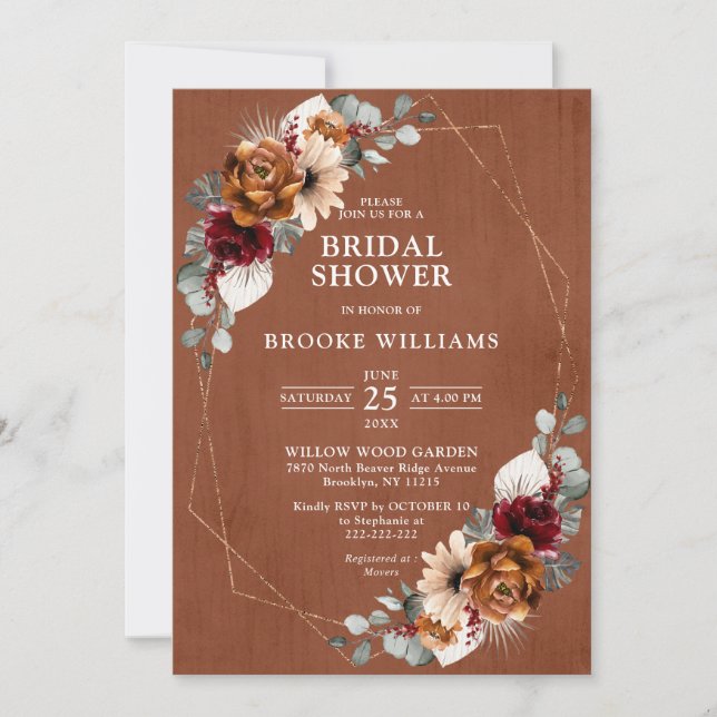 Terracotta Navy  Greenery Geometric Bridal Shower  Invitation (Front)