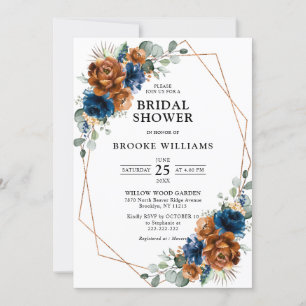 Terracotta Navy  Greenery Geometric Bridal Shower Invitation