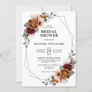 Terracotta Navy Greenery Geometric Bridal Shower Invitation