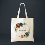 Terracotta Navy Greenery Geometric Bridesmaid Gift Tote Bag<br><div class="desc">Elegant Navy blue,  Terracotta ,  Orange earthy floral theme wedding bridesmaid gift tote  bag featuring elegant bouquet of Navy blue,  Terracotta colour roses peonies  and green eucalyptus leaves. Please contact me for any help in customization or if you need any other product with this design.</div>