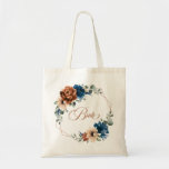 Terracotta Navy Greenery Geometric Wedding Bride Tote Bag<br><div class="desc">Elegant Navy blue,  Terracotta ,  Orange earthy floral theme wedding bride tote  bag featuring elegant bouquet of Navy blue,  Terracotta colour roses peonies  and green eucalyptus leaves. Please contact me for any help in customization or if you need any other product with this design.</div>