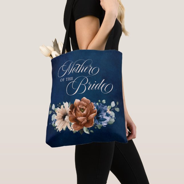 Terracotta Navy Greenery Mother of the Bride Tote Bag (Close Up)