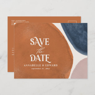 Terracotta navy modern abstract typography announcement postcard