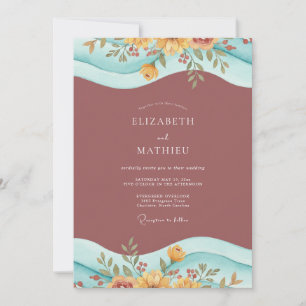 Terracotta Ochre Leafy Wedding Invitation